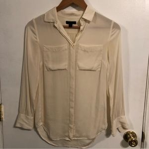 J Crew Ecru Silk Long Sleeve Button Down